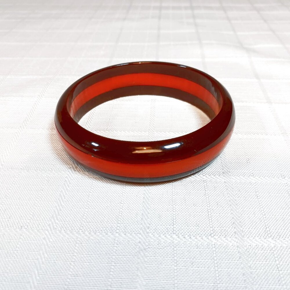 Vintage 1940’s 2-Toned 3-Layer Bakelite Bangle Bracelet Brown with Orange Center - Picture 2 of 4